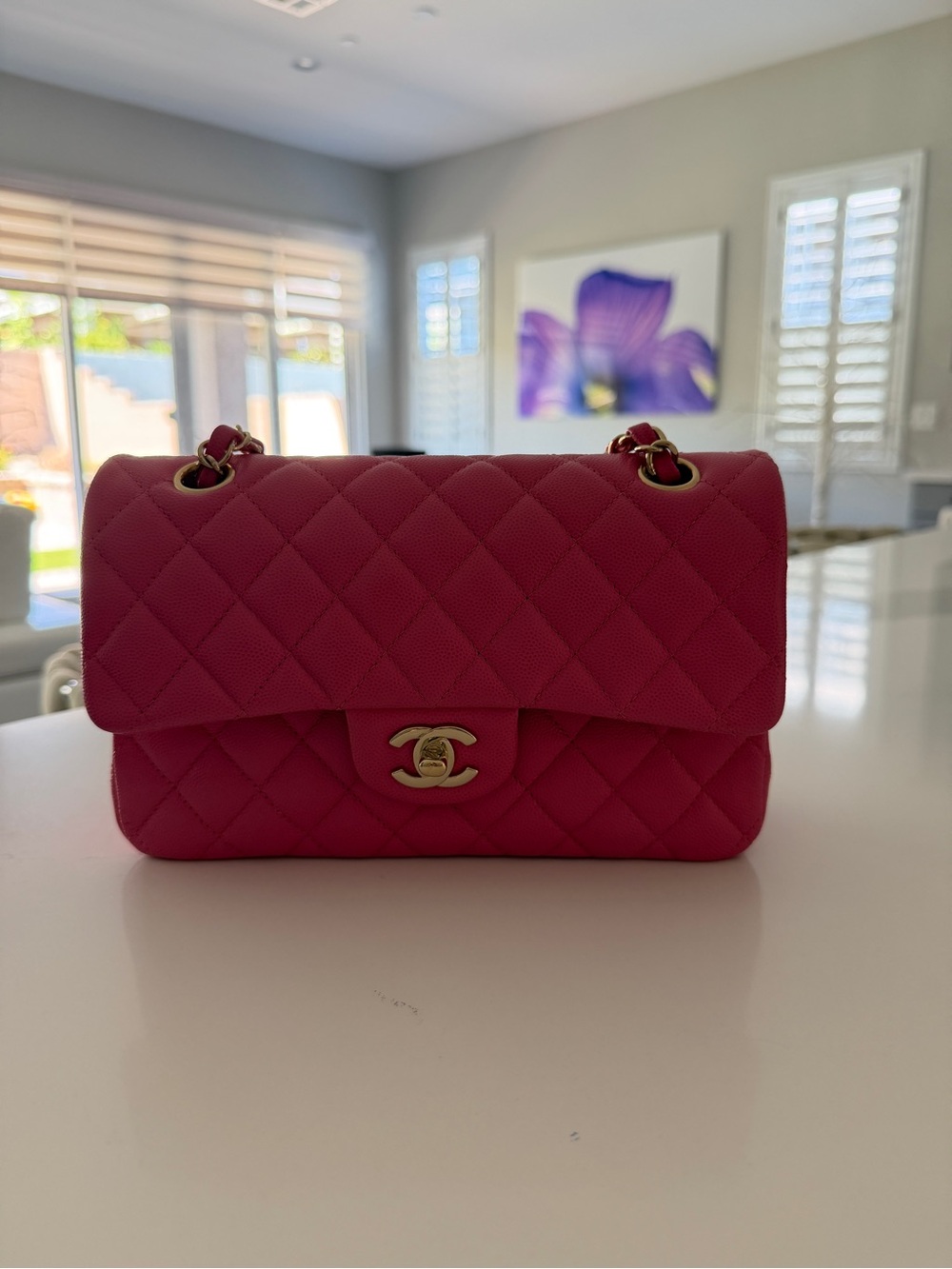 CHANEL Hot Pink Quilted Flap Shoulder Bag with Gold Hardware